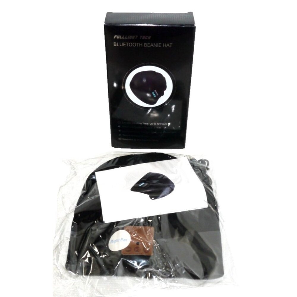 FULLLIGHT TECH black cable knit Bluetooth Beanie cap, hat washable Adult OS, NEW